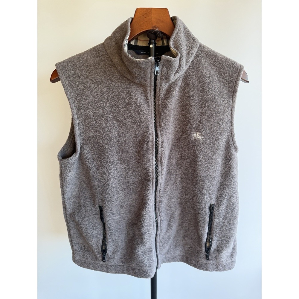 Burberry London Polartec Fleece Vest Gray Men's Size Medium House Check Pattern
